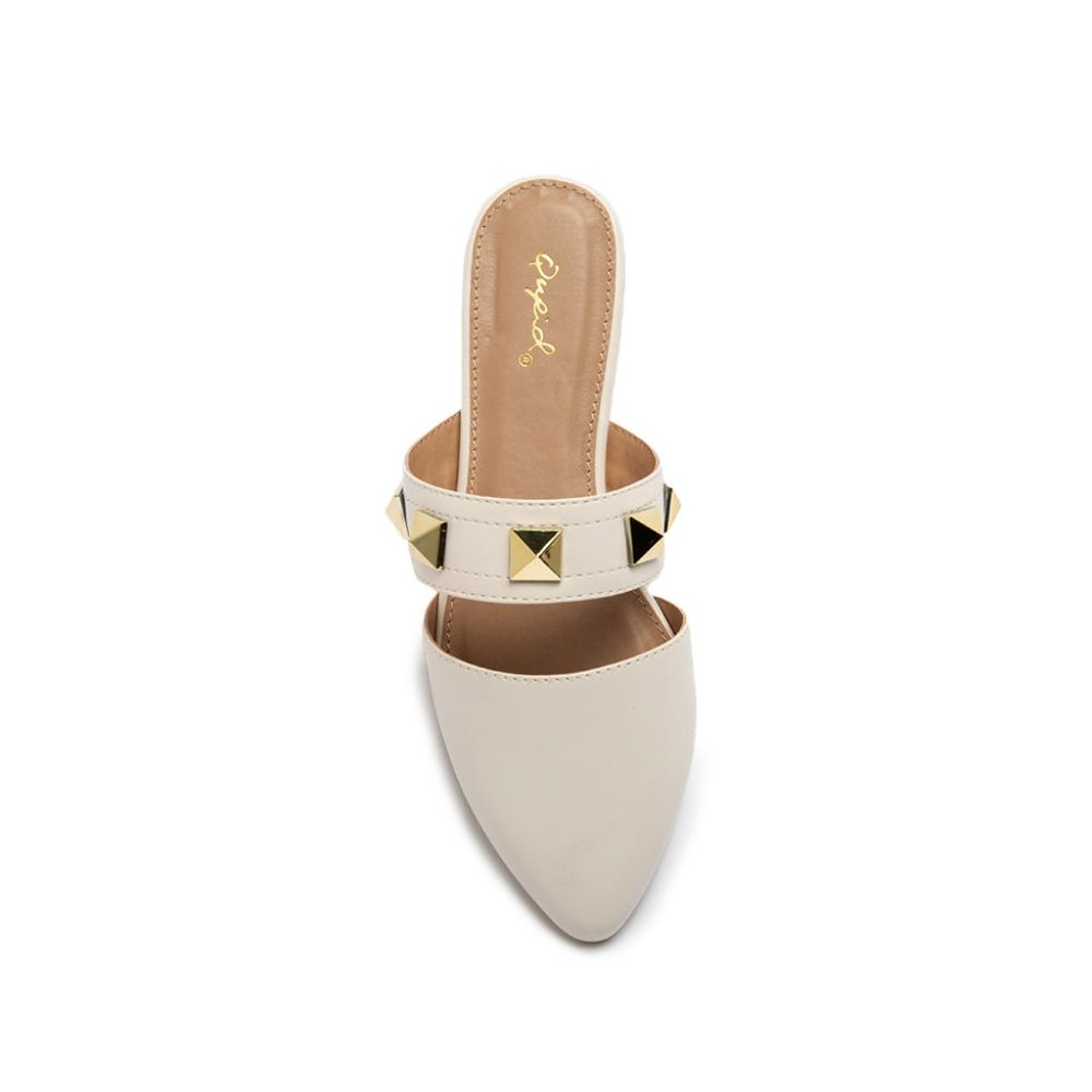⚡FINAL SALE! Off White Vegan Leather Studded Mule Flats - Picture 3 of 5